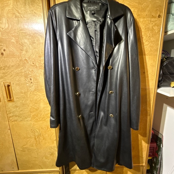 Marc New York Black Leather Trench Coat - Picture 3 of 6